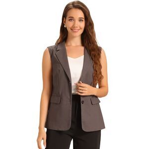 Sleeveless Blazer for Linen Work Office Suit Vest Jacket Grey Brown